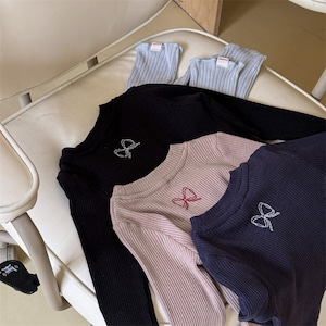 秋ビッグ蝶結びリブTシャツ