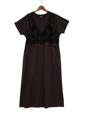 PANO-OP-105 ∫ OVER EMBROIDERY JERSEY DRESS_BROWN