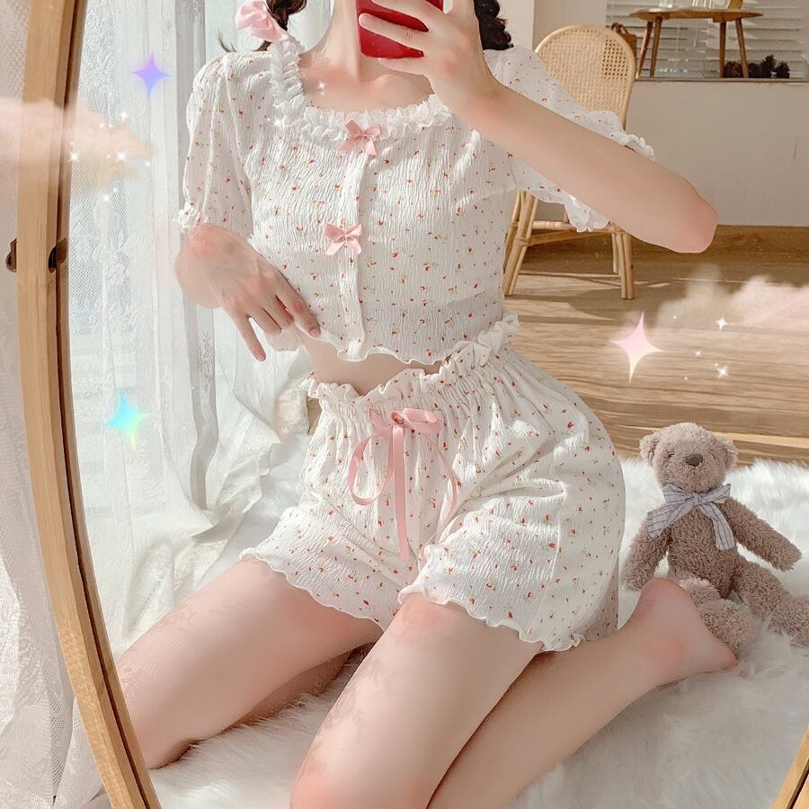 レースフローラルレディースサマーショーツ 大人ガーリー スウィート キュート カジュアル 夏物 ブルマー 花柄 スクウェア 萌量不足13269299810