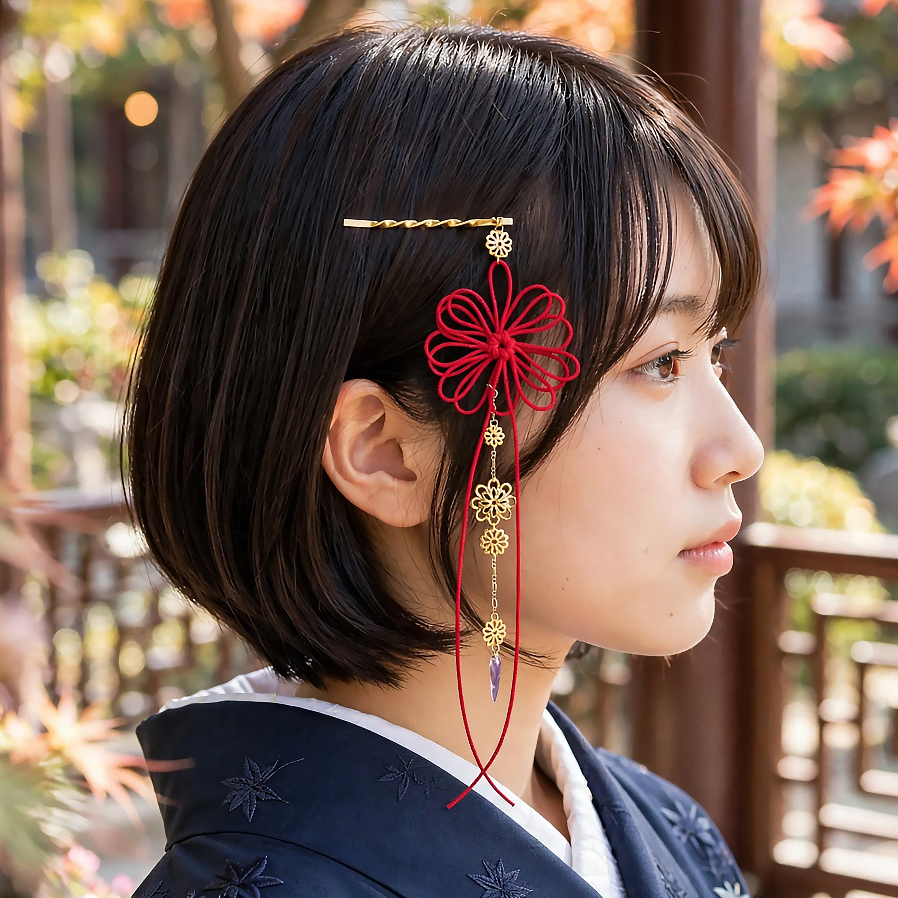 飾り結びヘアピン「覚ユコト、晴」【軽量快適】ショートヘアも簡単和風アレンジ。