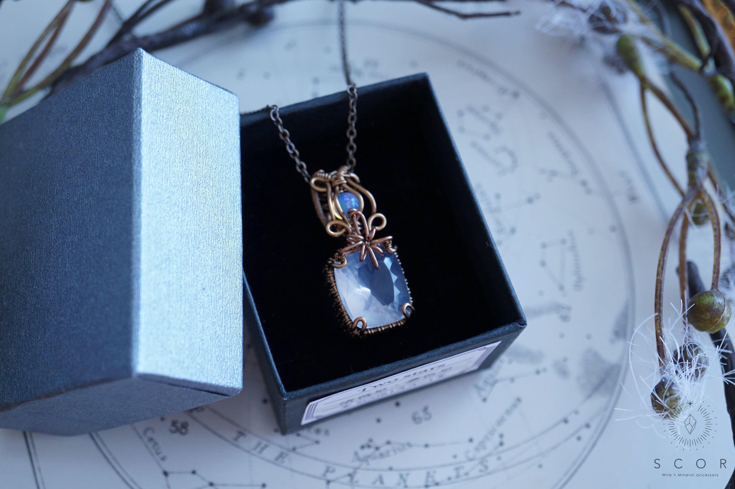 【動画あり】Two stars - 渚色星・夢色星(pt377-mo-gm) (ミルキークオーツ・オパール ペンダントトップ)