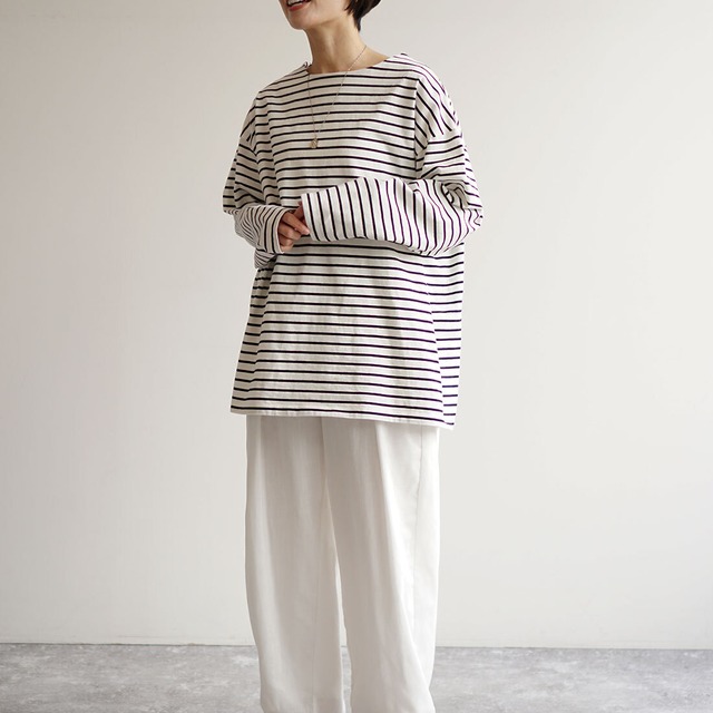 レースアップボーダーカットソー