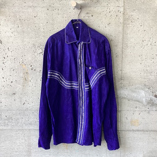 Blue-purple piping embroidery shirt
