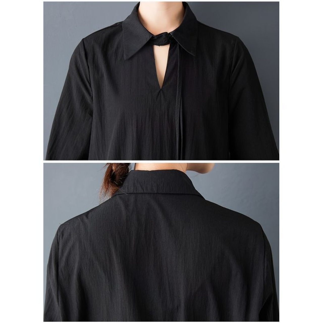 リボンタイ ギャザー ロングワンピース 00273