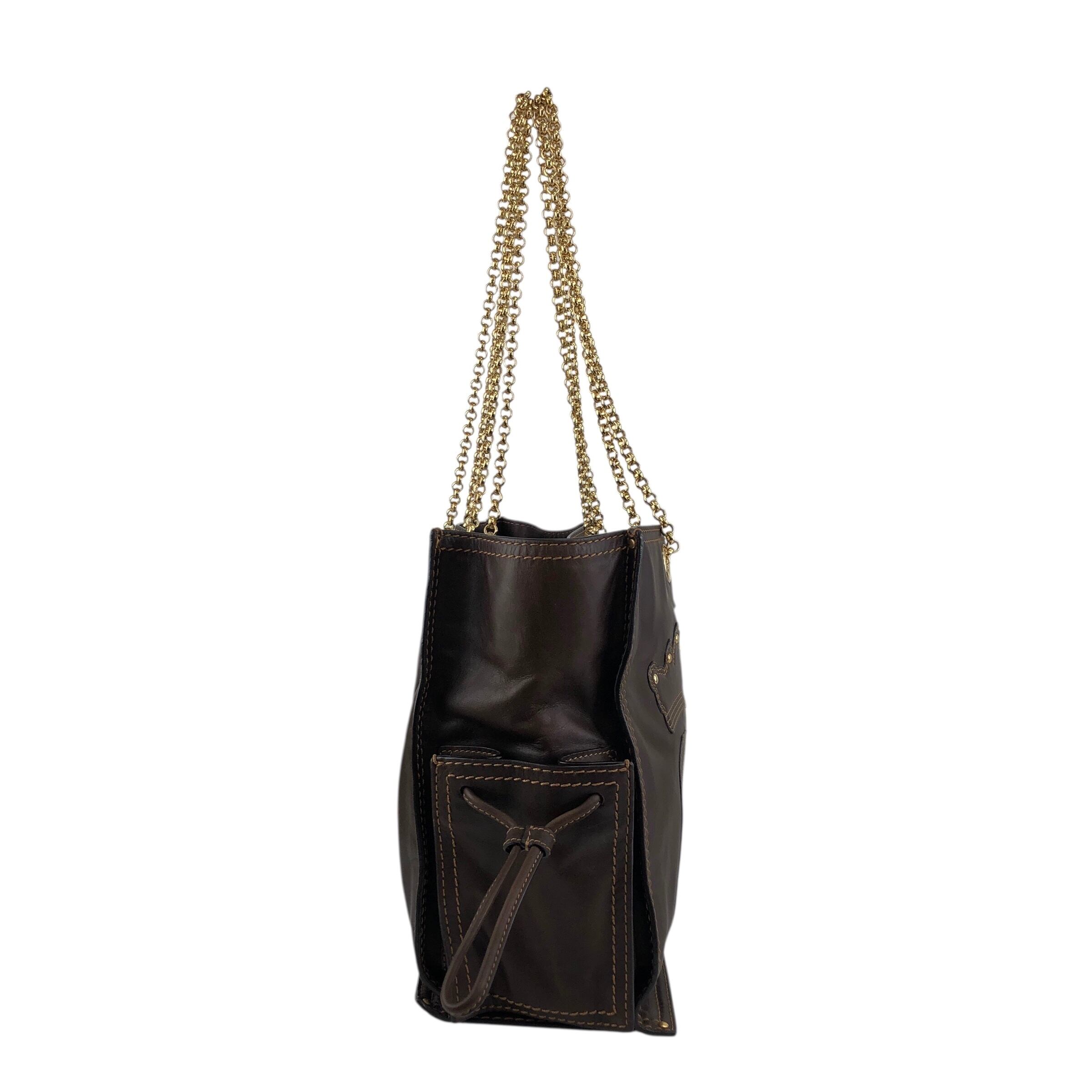 LOEWE ロエベ トートバッグ ブラウン ロゴ レザー チェーン vintage