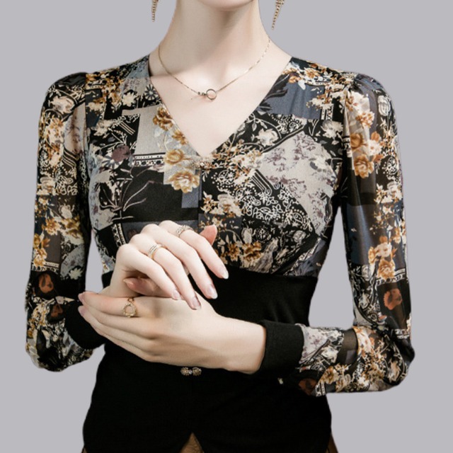 Vネック ロングスリーブ ブラウス ds1219