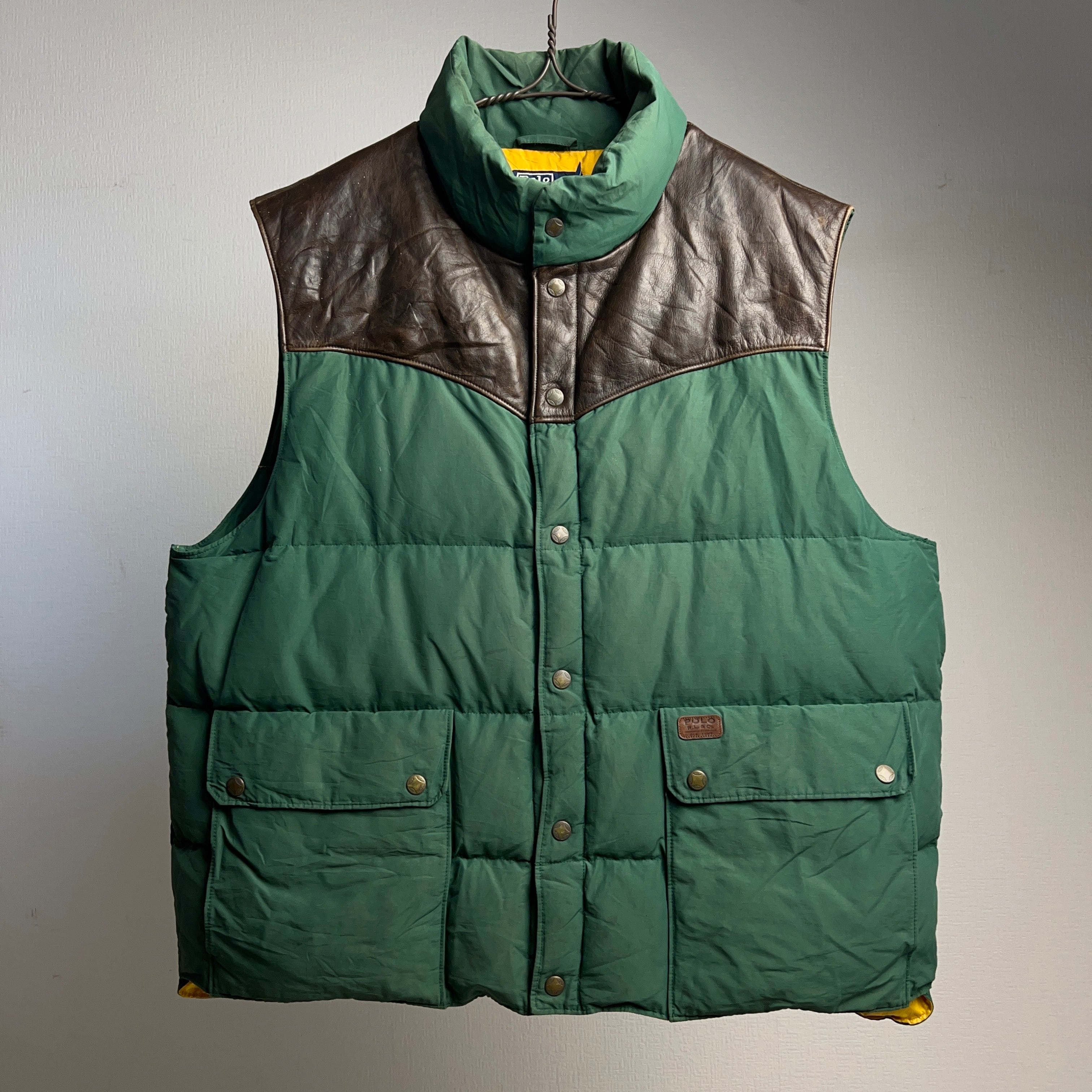 90's “Polo by Ralph Lauren” Down Vest 90年代 ポロラルフローレン レザーコンビ  ダウンベスト【0929A95】【送料無料】