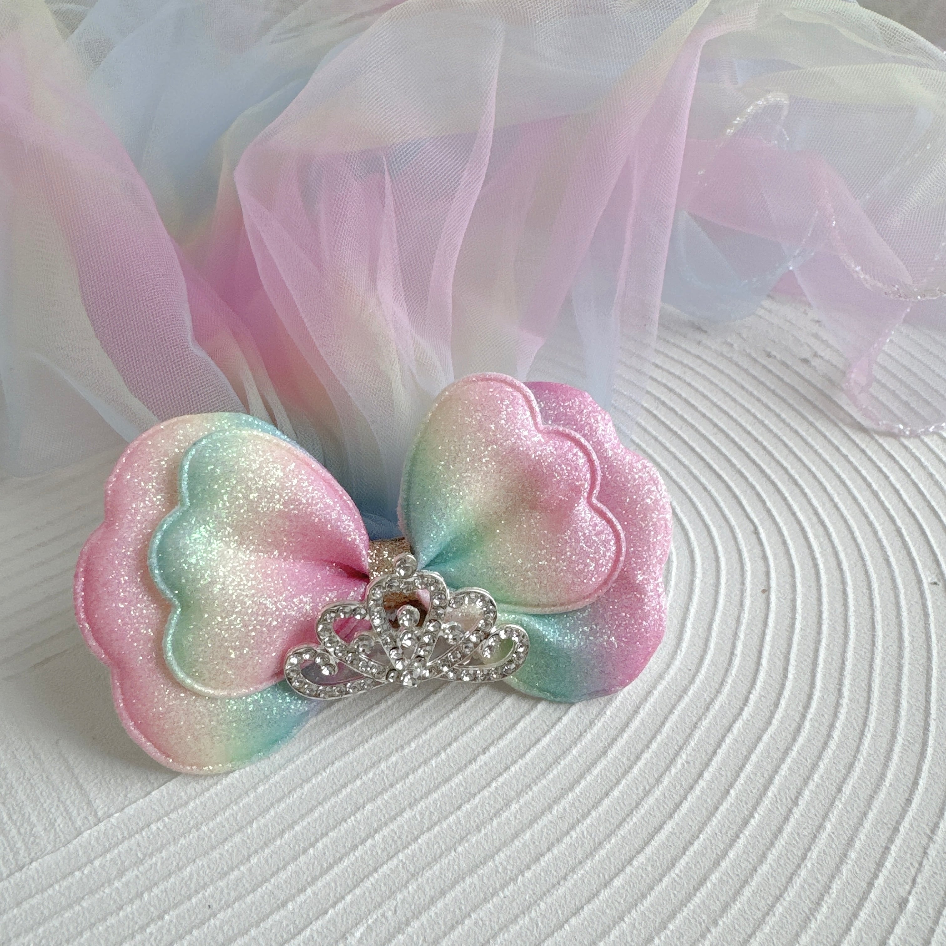 レインボーリボンロングベールヘアバンド