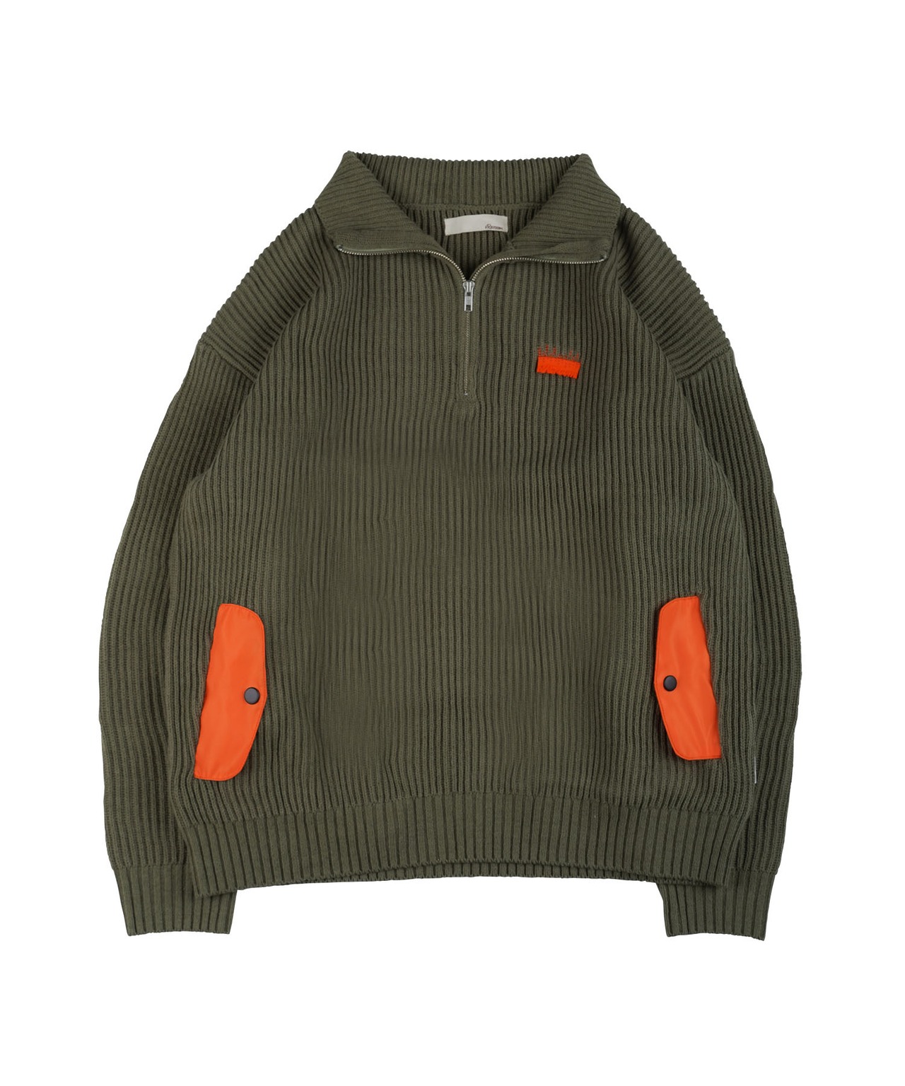 【#Re:room】NYRON PATCH HALF ZIP BIG KNIT［REK128］