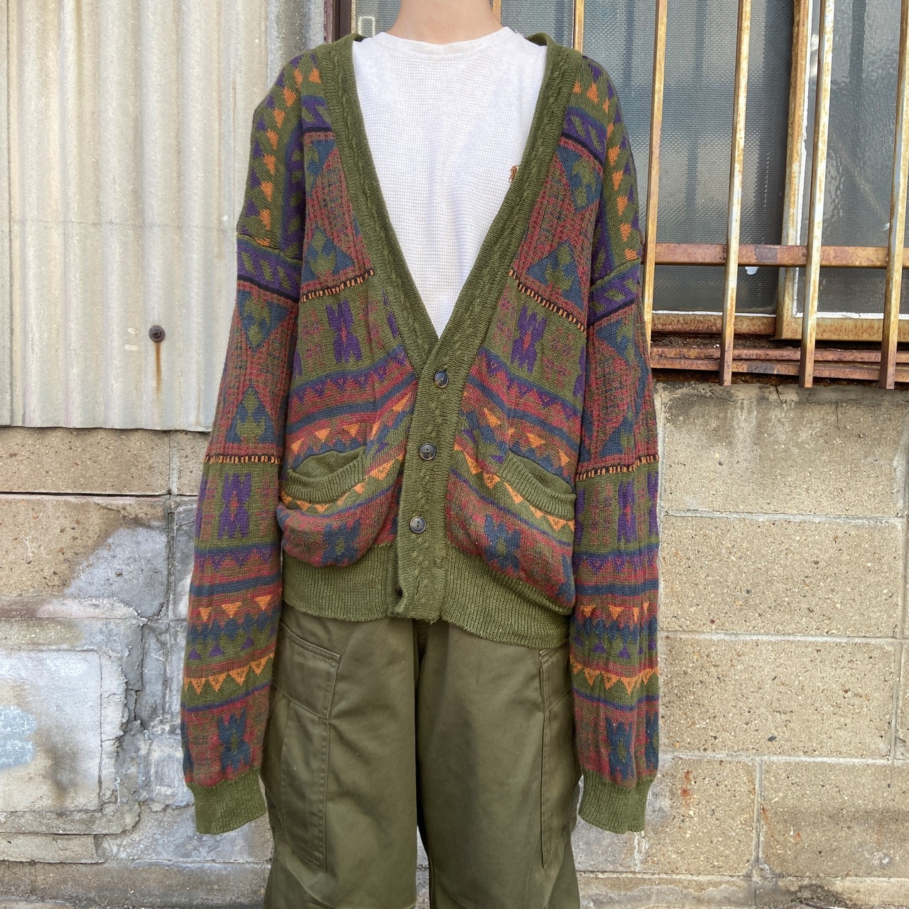 90年代 GENERRA ネイティブ柄 ラミー×コットン カーディガン メンズL 