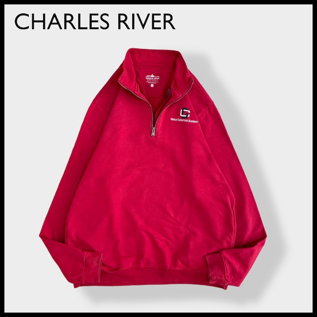 【CHARLES RIVER】グレースクリスチャンアカデミー 学校 GRACE CHRISTIAN ACADEMY ワンポイントロゴ 刺繍ロゴ ハーフジップ スウェット プルオーバー ポケット付き M US古着
