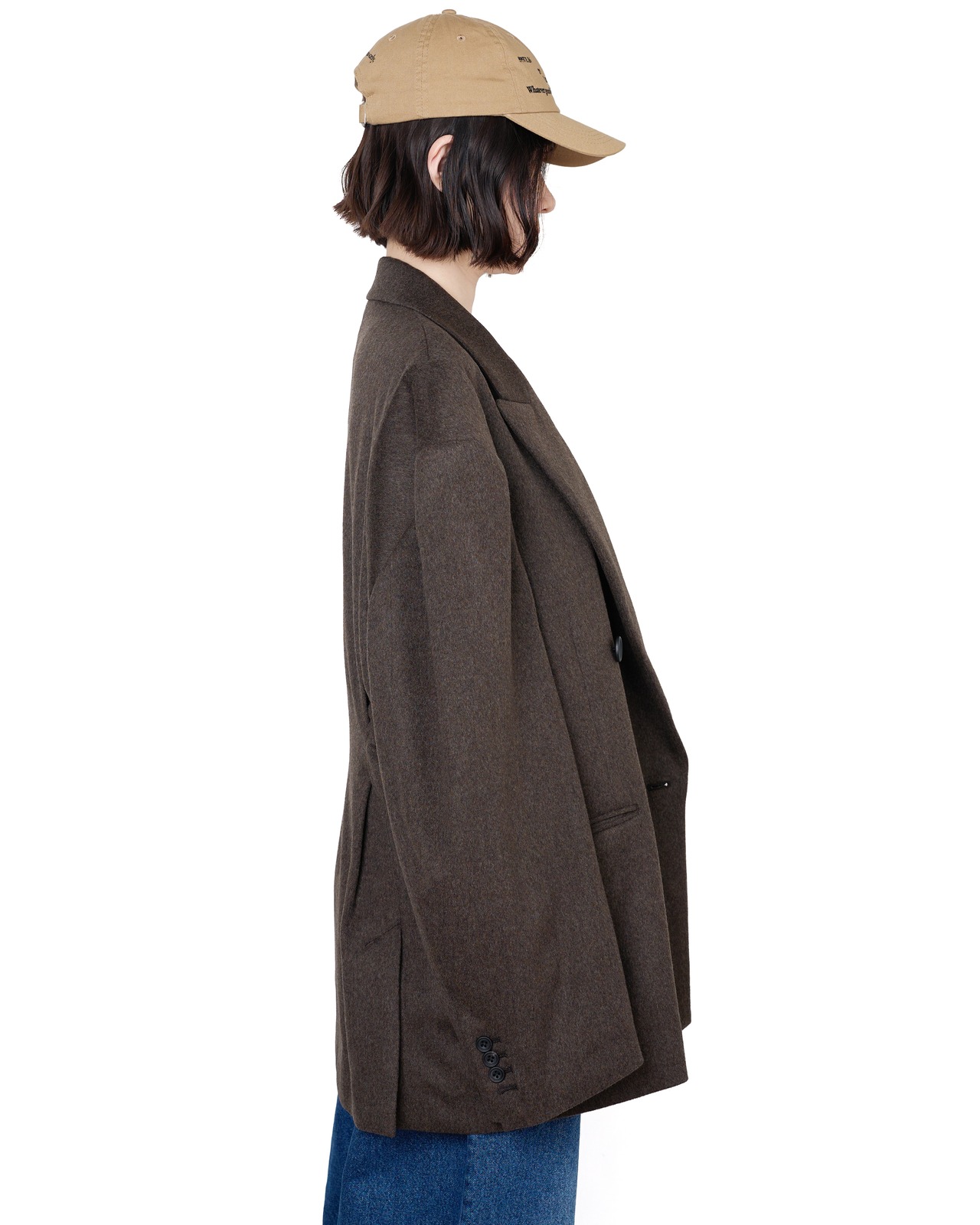 ssstein "DEFORMED SHOULDER DOUBLE BREASTED JACKET〔GREY BROWN〕"