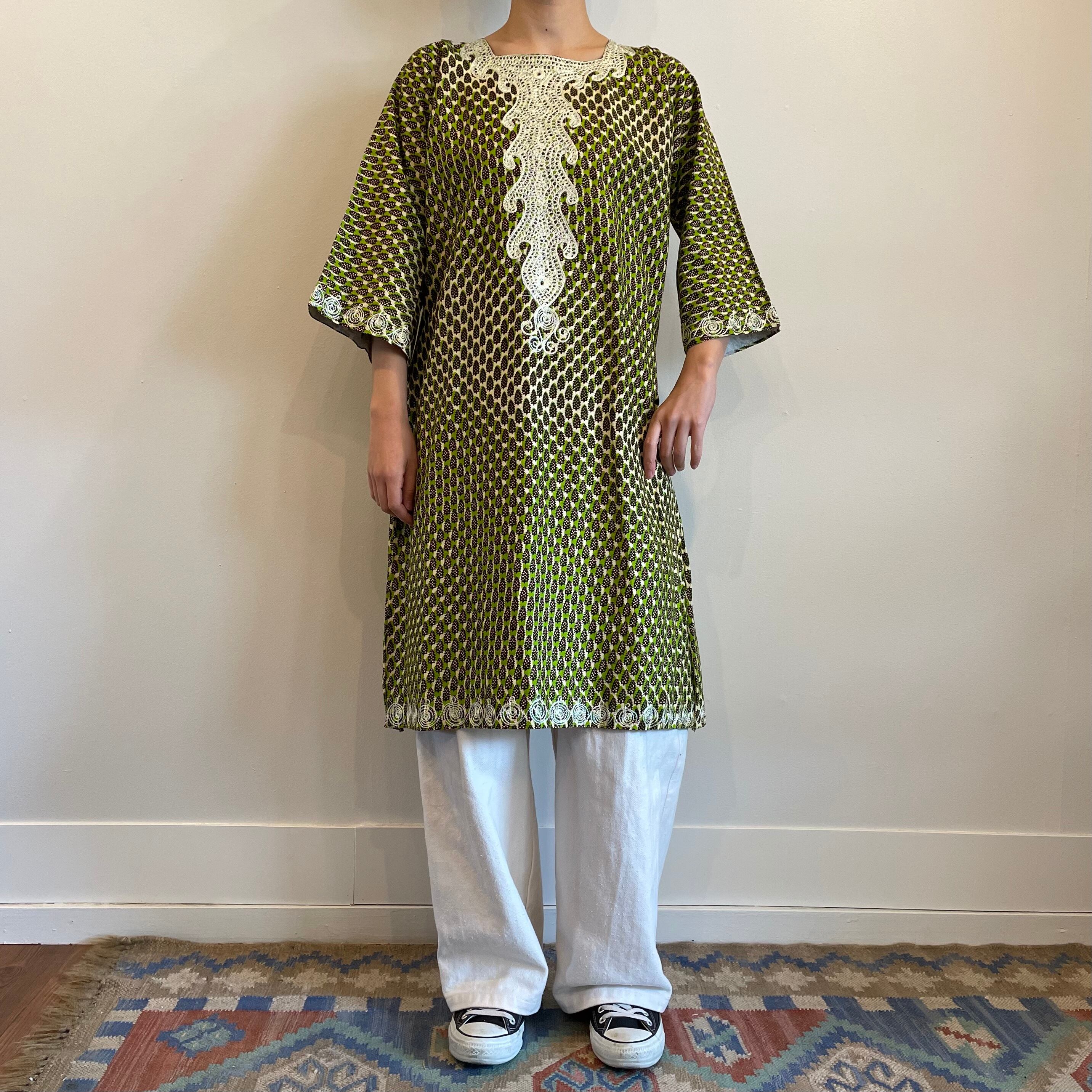 エスニック 刺繍 ワンピース グリーン | Monique vintagestore