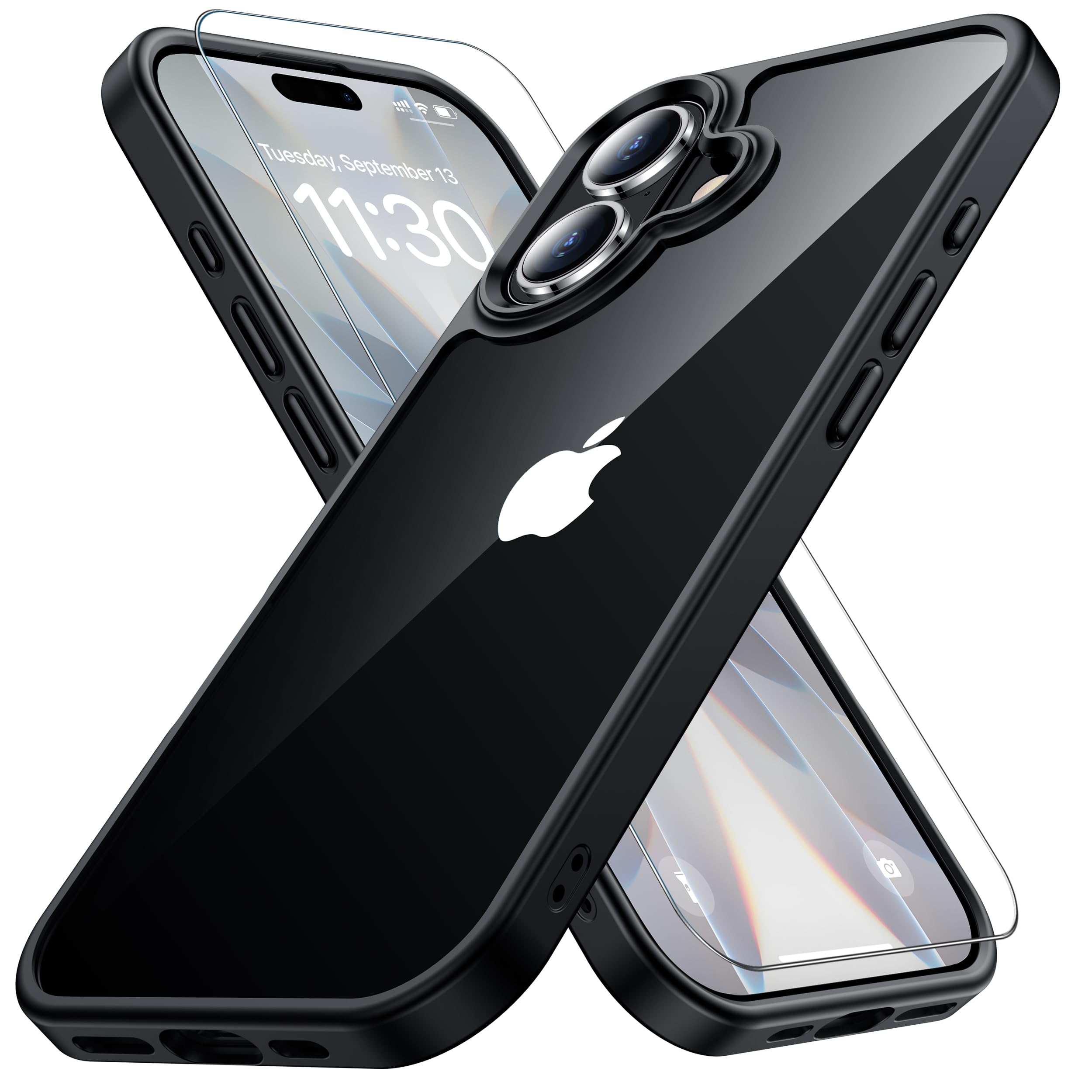 iPhone17 用 ケース ブラック 耐衝撃 ガラスフィルム付き アイフォン17 用 ケース 米軍MIL規格 耐久性 黄ばみ防止 アイホン17 用
