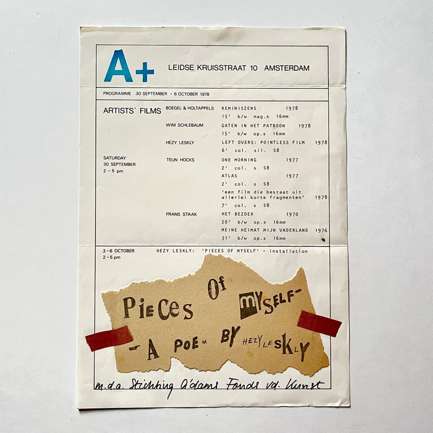 【インヴィテーション・エフェメラ】 ムービーイベントプログラムStudio ‘A’, Amsterdam 1978  [3100277]