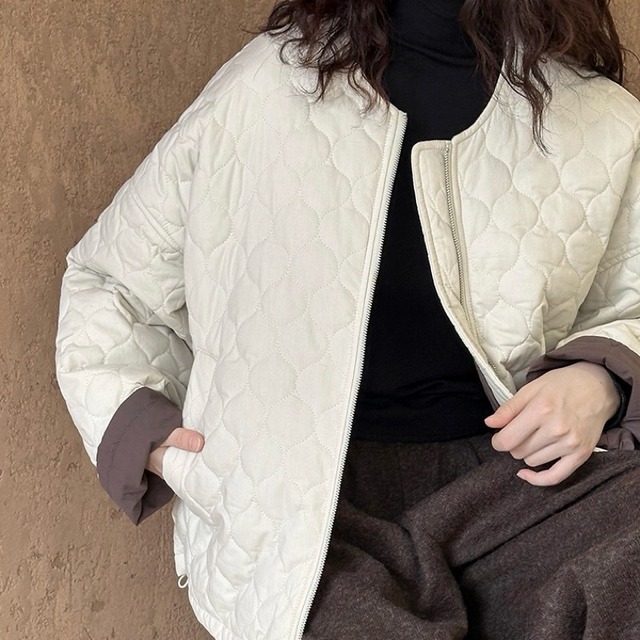 quilted no-collar zip jacket m0151