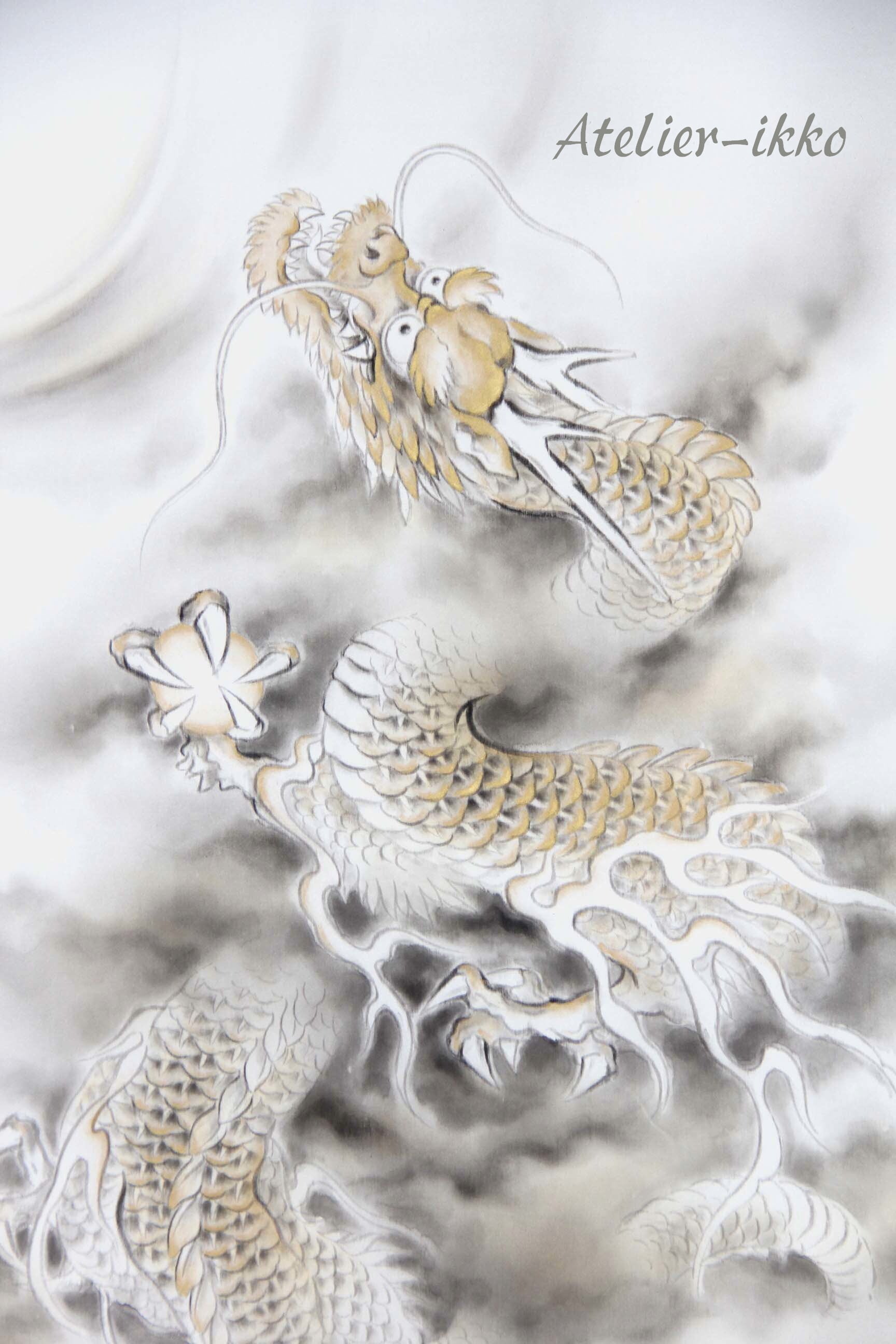 龍の絵「金昇龍」墨絵 | 龍の絵 龍神の絵 鳳凰の絵 アトリエ一耕