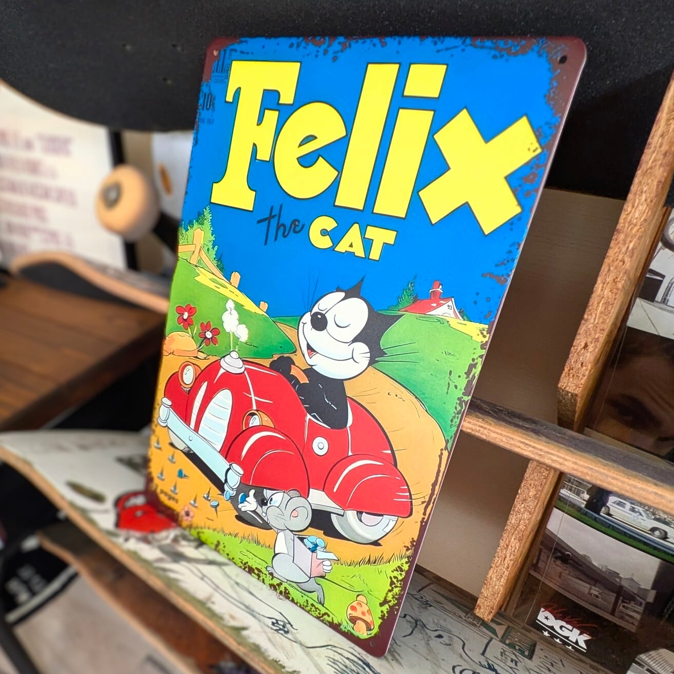 送料無料！ちょうどいいブリキ看板【 Felix the Cat / フェリックス / フィリックス】 METAL SIGN / メタルサイン / ブリキ看板 / サインボード / ビンテージ加工 〚アメリカン雑貨 アメトイ〛