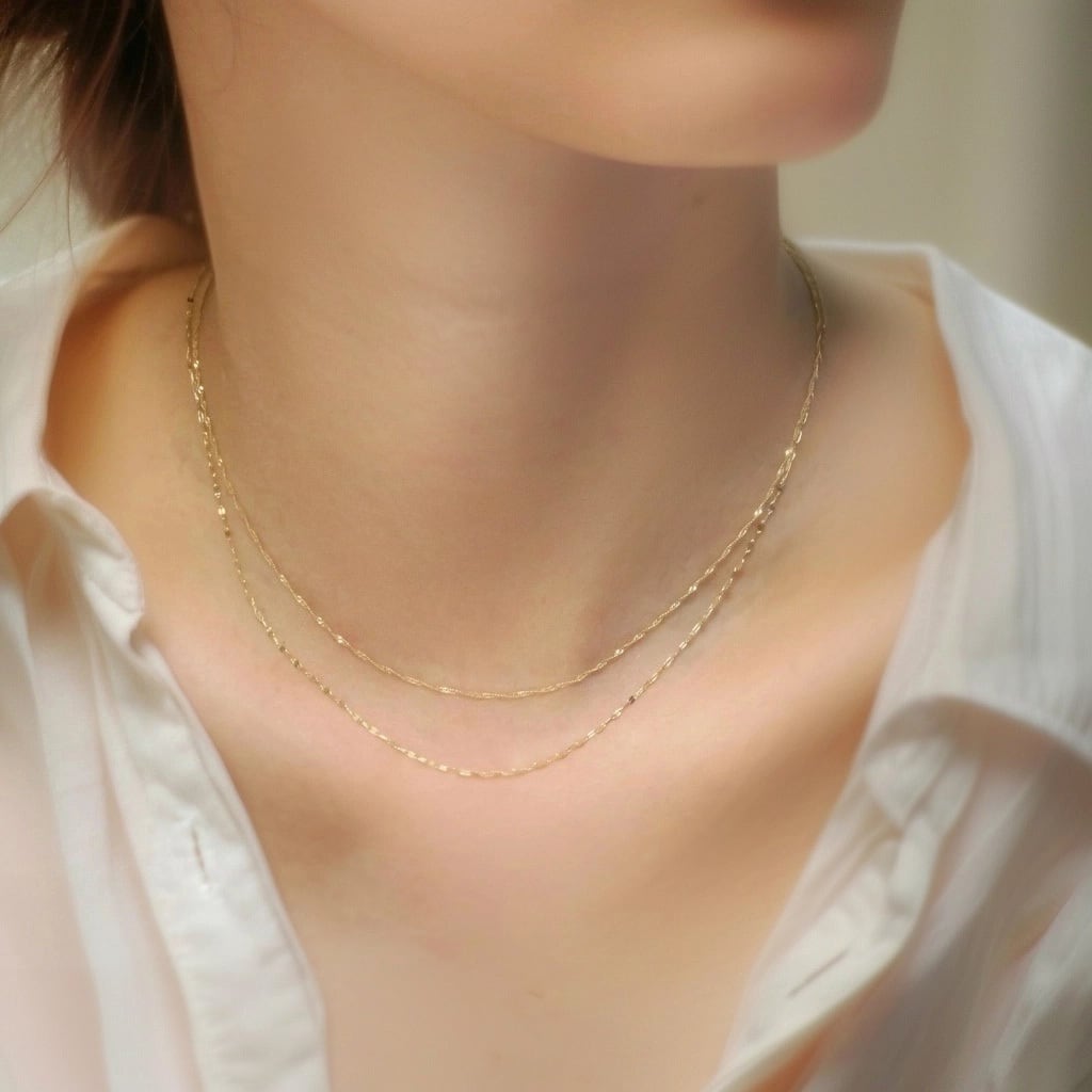 お得な2点SET】K10イエローゴールド 重ね付けネックレス2点