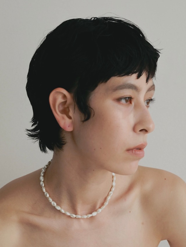 TRES / Twist pearl Necklace (White×Silver)