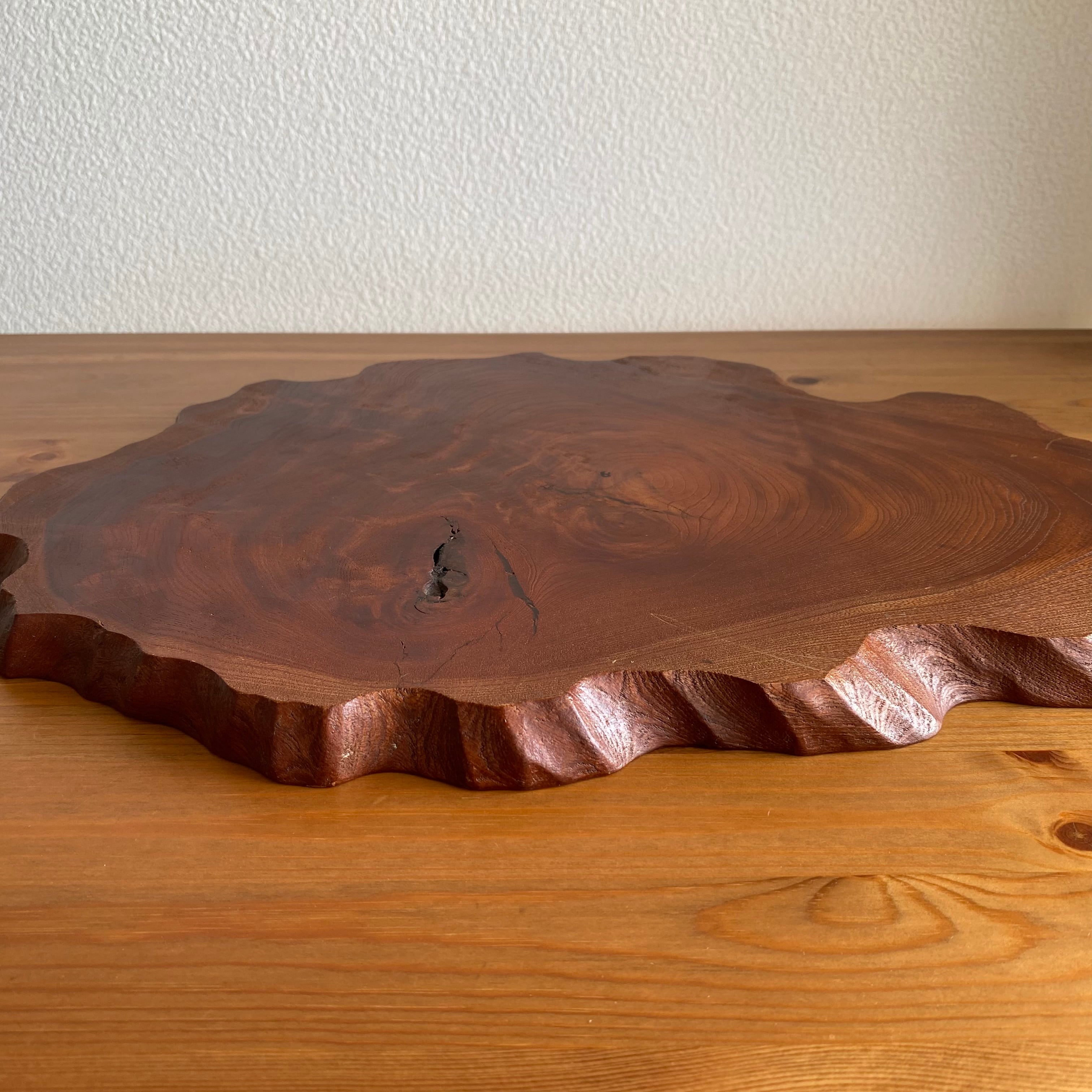 昭和レトロ 木製 一枚板 花台 鉢台 フラワーベース 丸型 まな板 和モダン