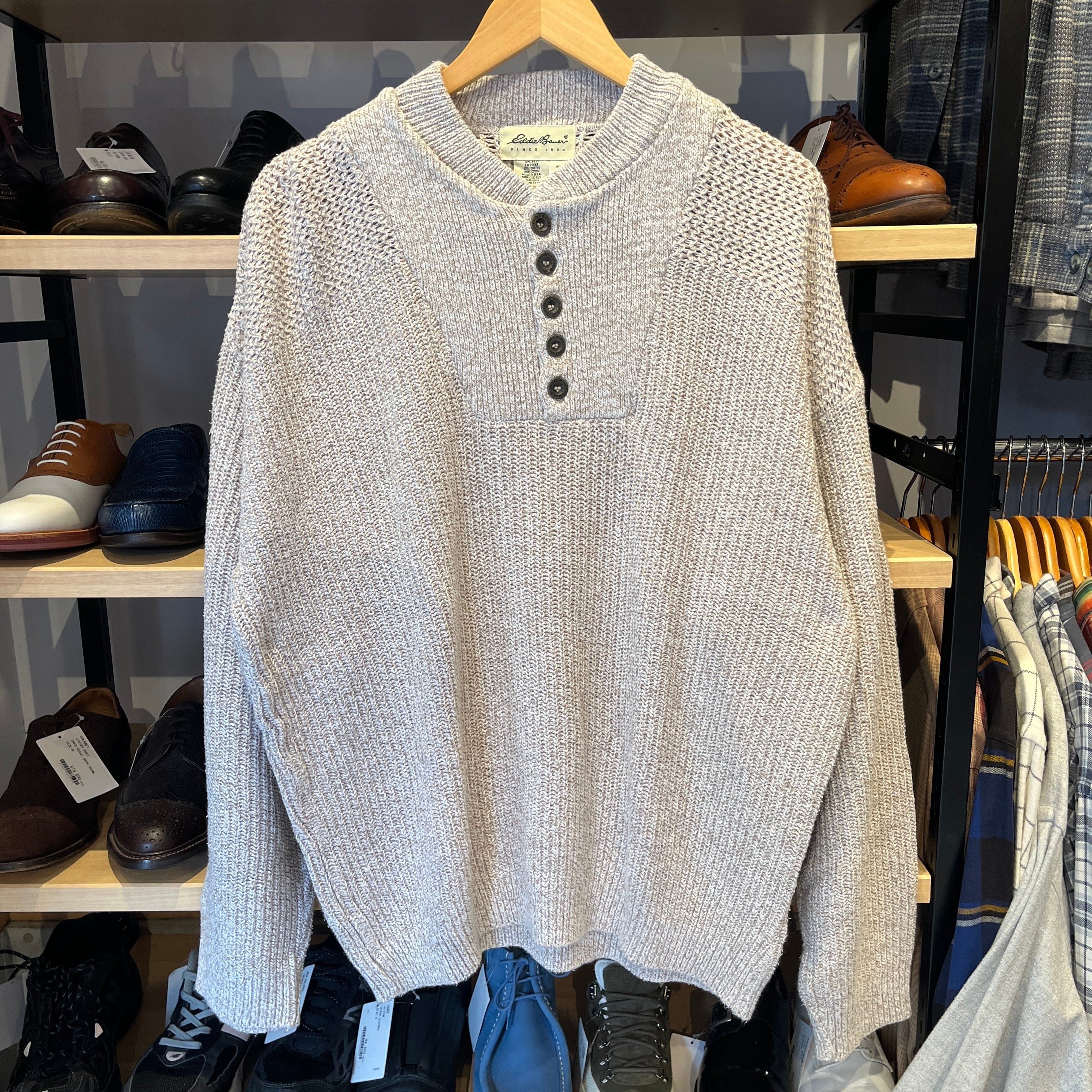 90s eddie bauer henry knit ヘンリーネック EDDIE BAUER COTTON HENRY NECK SWEATER M USA | safarionline