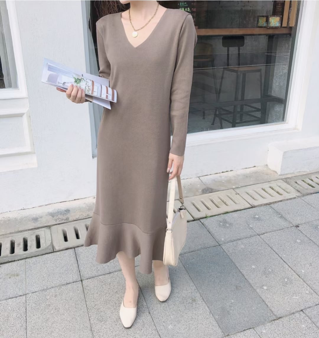 裾ペプラム ニットワンピース AJ1050-006