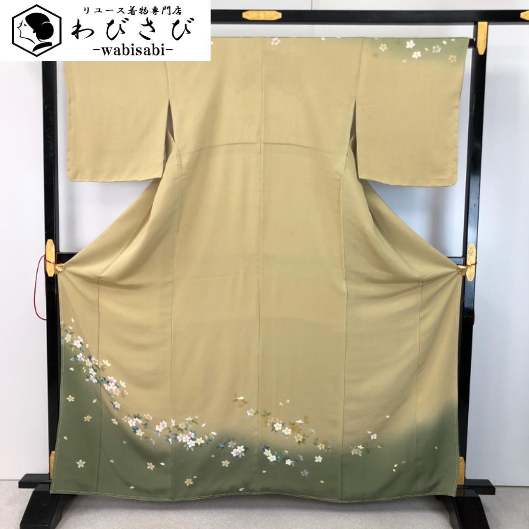 付下げ 刺繍 四つ菱模様 小町鼠色 しつけ糸 ふかよかサイズ K-5635