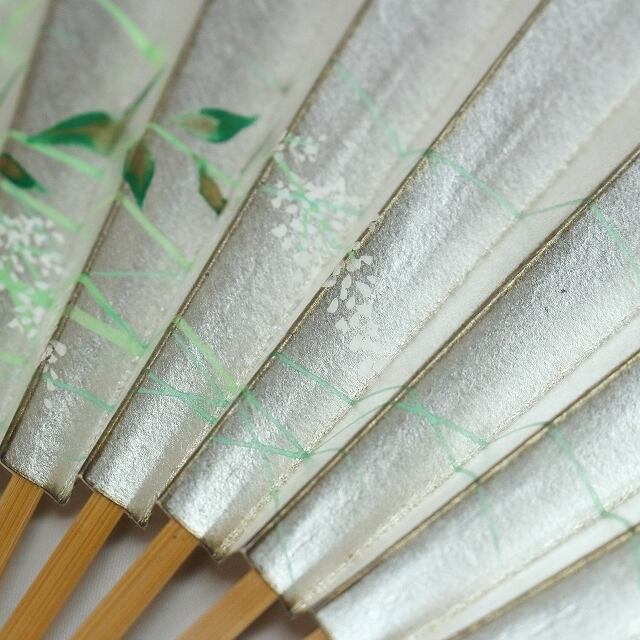 池田含香堂製 手描き 銀地 葛花絵 飾り扇 扇子 ・末廣/古代奈良扇