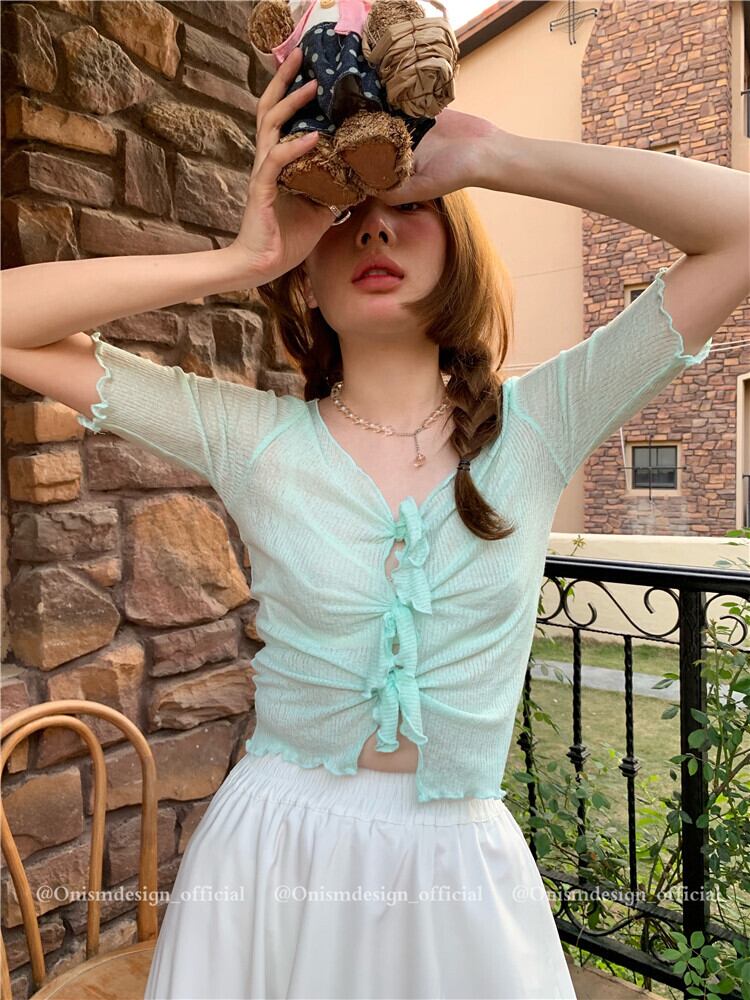 ショートスリム半袖スリーブTシャツ サマー薄手スタイルVネック ハーフスリーブ 夏物 ビッグFスモールZ韓国33837366419