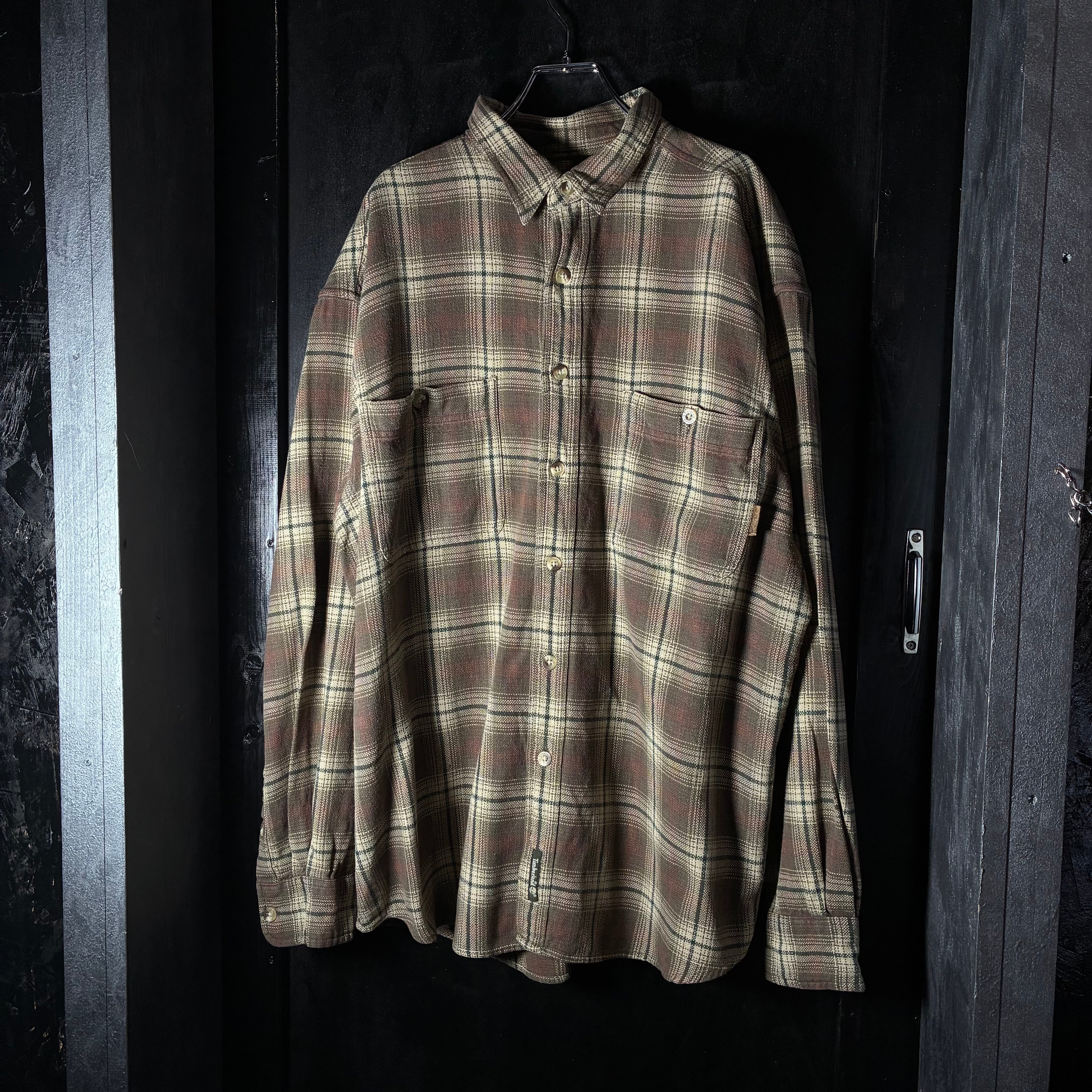 90s〜00s Timberland ベビーネルシャツ ブラウン チェックシャツ 長袖