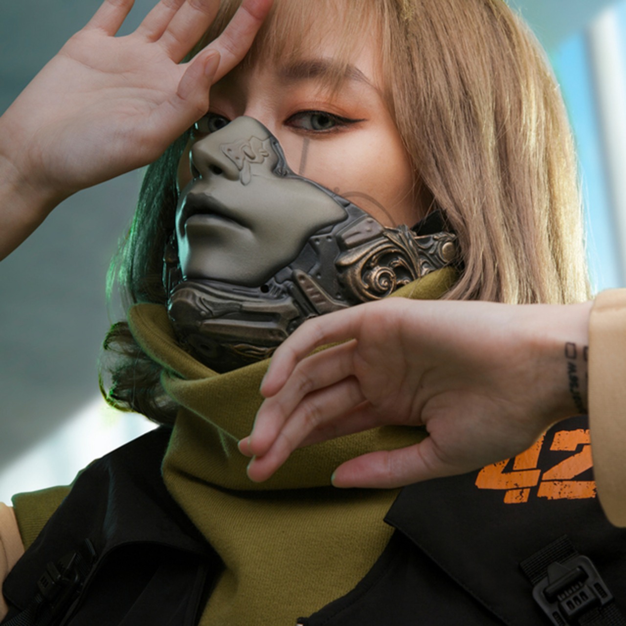 不作悪　ハイネックフェイク2ピーススウェットシャツ