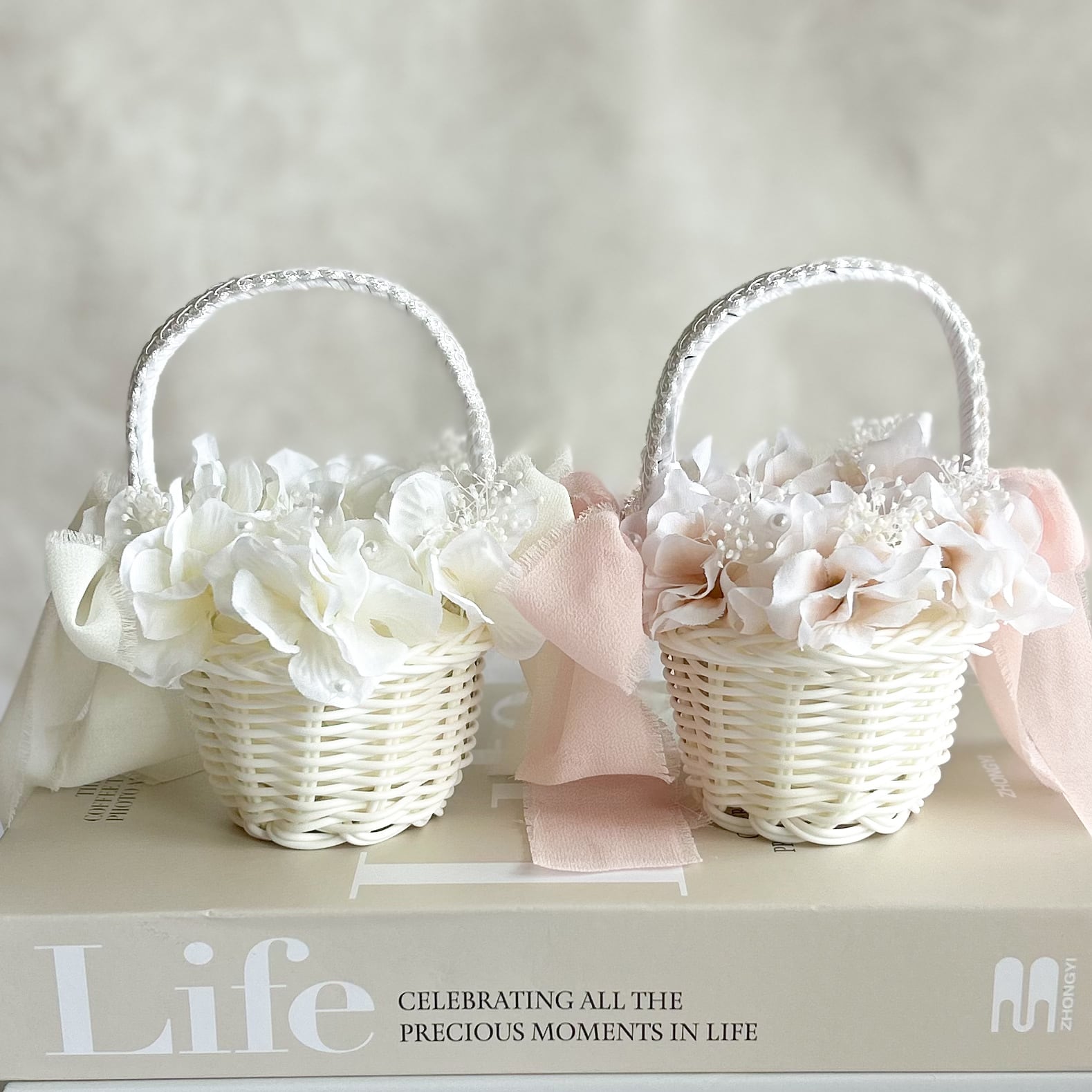 Ringpillow pink &white mini  【造花メイン2人用】