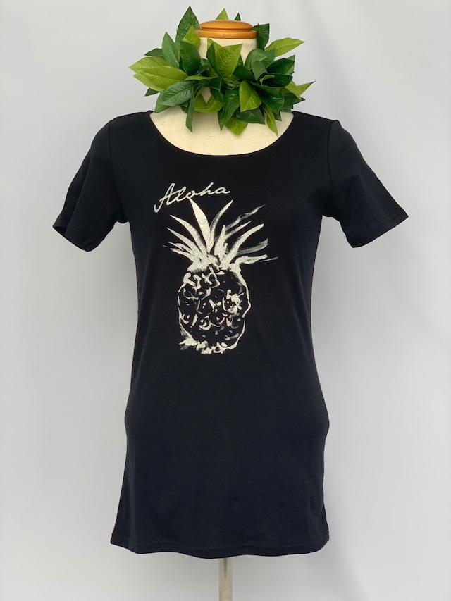 【Mauna loa/マウナロア】ストレッチTシャツ　半袖　アロハパイン　フラ レッスン着に最適○　