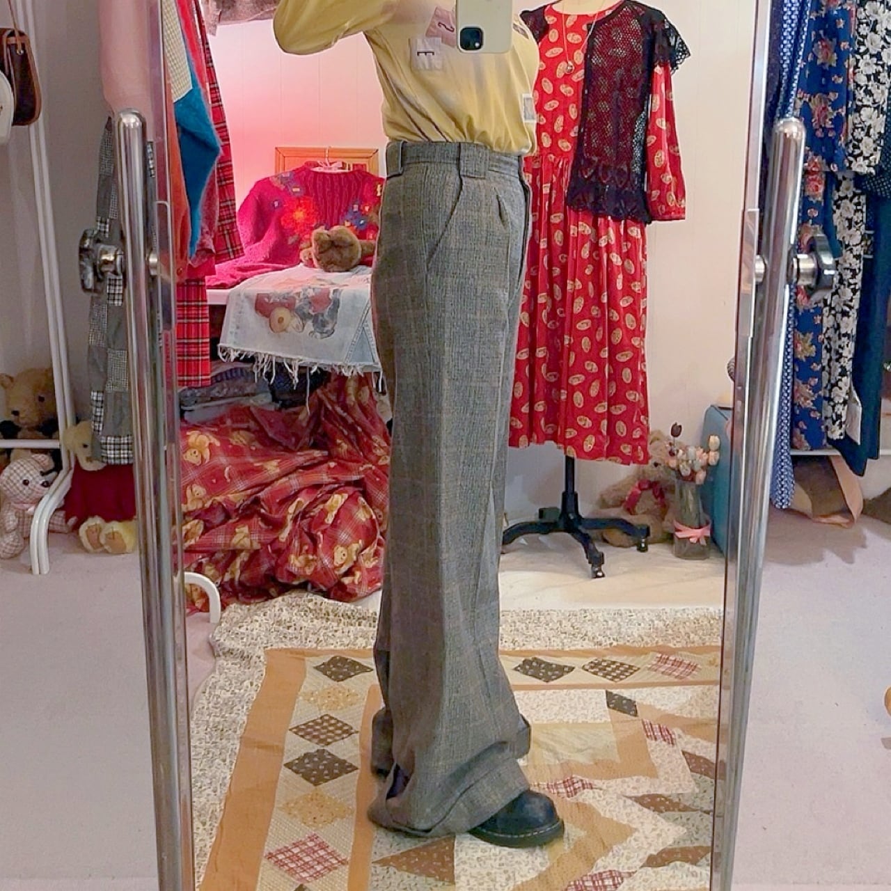 high waisted glen plaid wide leg pants