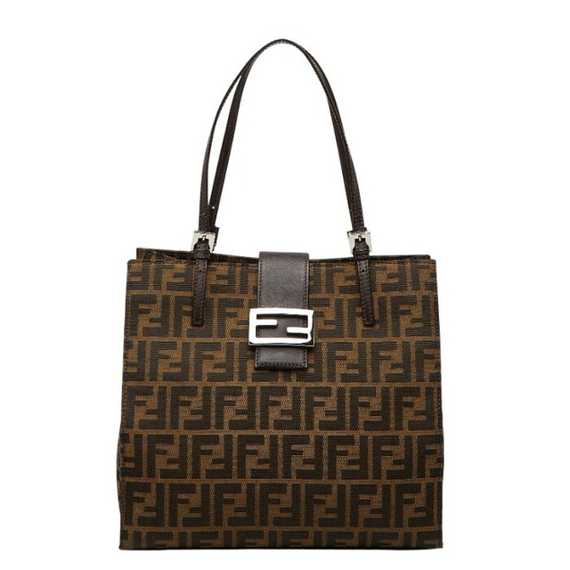 フェンディ ズッカ トートバッグ ショルダーバッグ 肩掛け 0915808 ブラウン キャンバス レザー レディース FENDI 【中古】