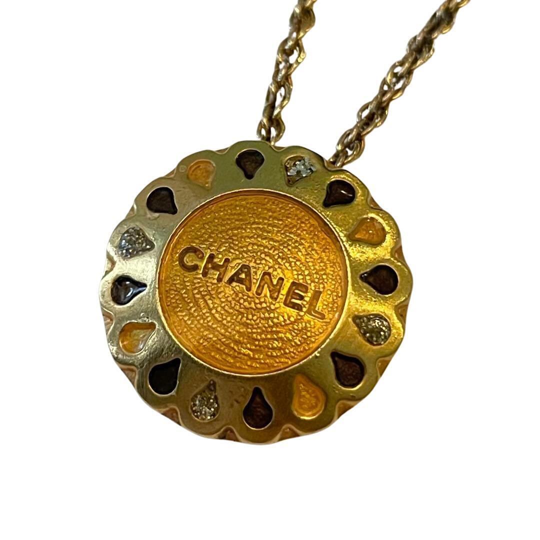 CHANEL シャネル フラワー ひまわり ロゴ ネックレス GP ゴールド