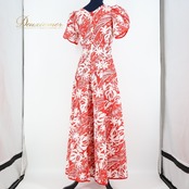 フラダンス 衣装 ワンピース ドレス レッド系 アロハスタンダード フラ ダンス 花柄 鮮やか 半袖 かわいい ALOHA STANDARDS 日本製 ティアレ柄 ハワイアン アロハ 華やか ハワイアンプリント ホワイト系