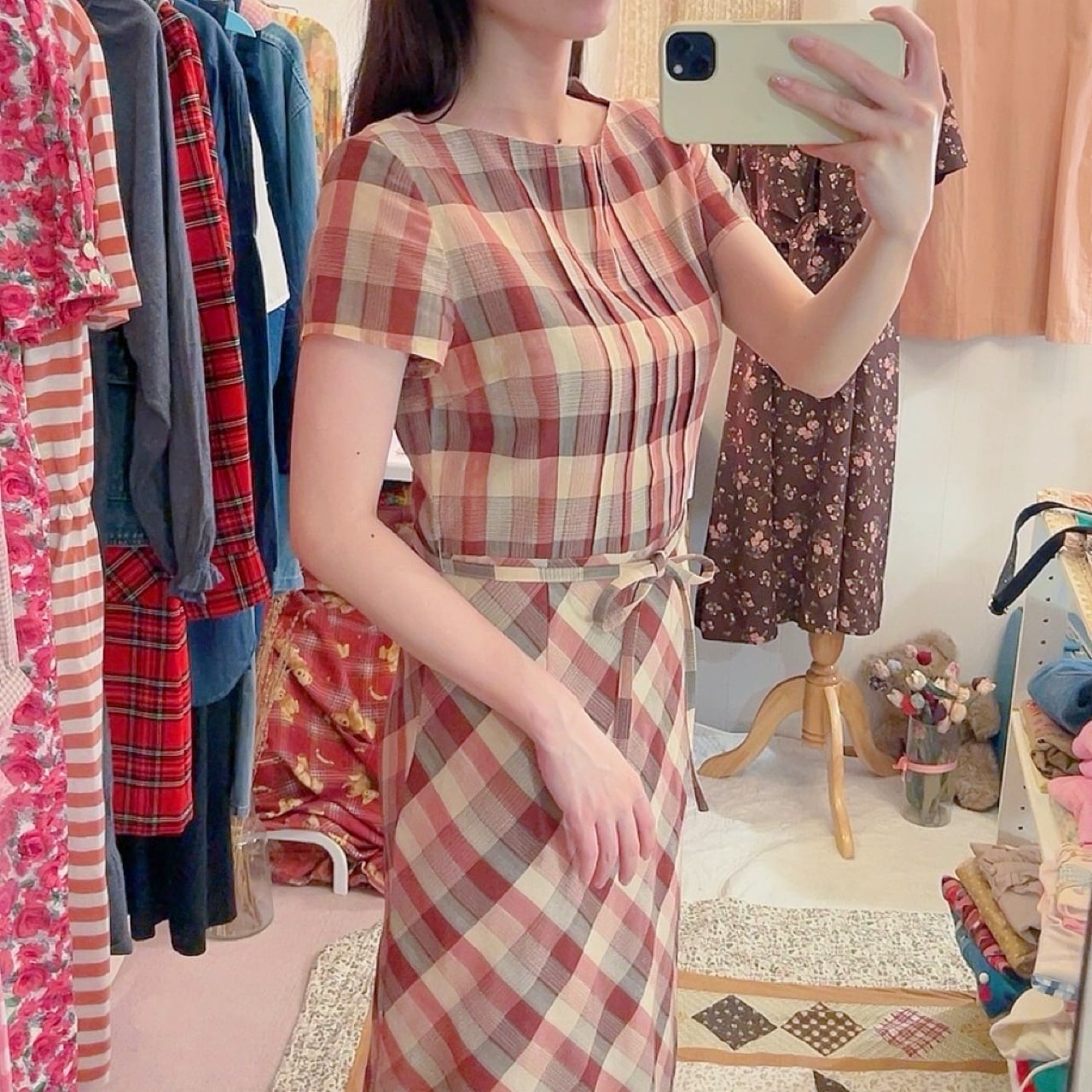 autumn block check one-piece
