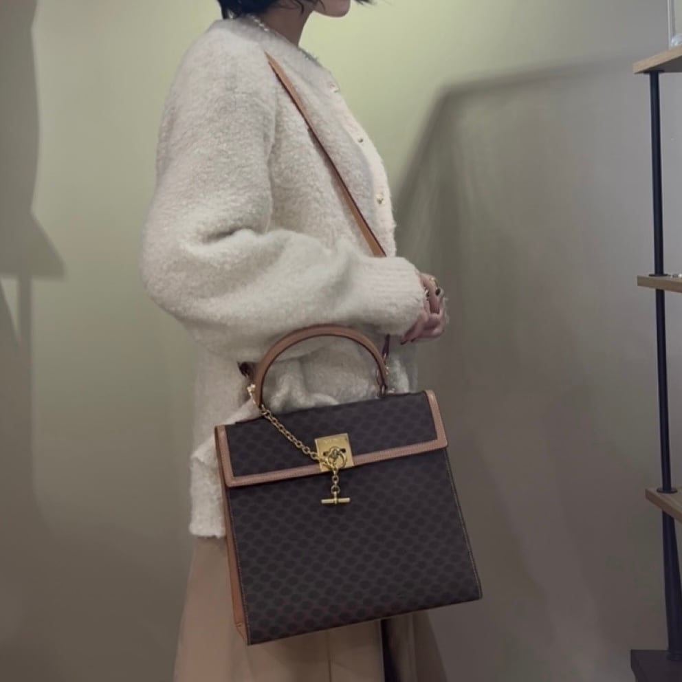 CELINE ハンドバッグ VINTAGE 【CELINE 】2034 マカダム2wayチェーン金具モチーフトリオンフ