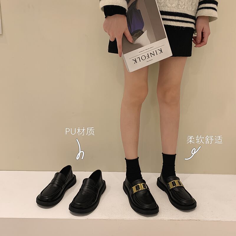 レザーウィンタースタイルセット スタンダードブラック 靴 シューズ レトロ 冬物 ラウンドトー フェイクシューズ24851576153