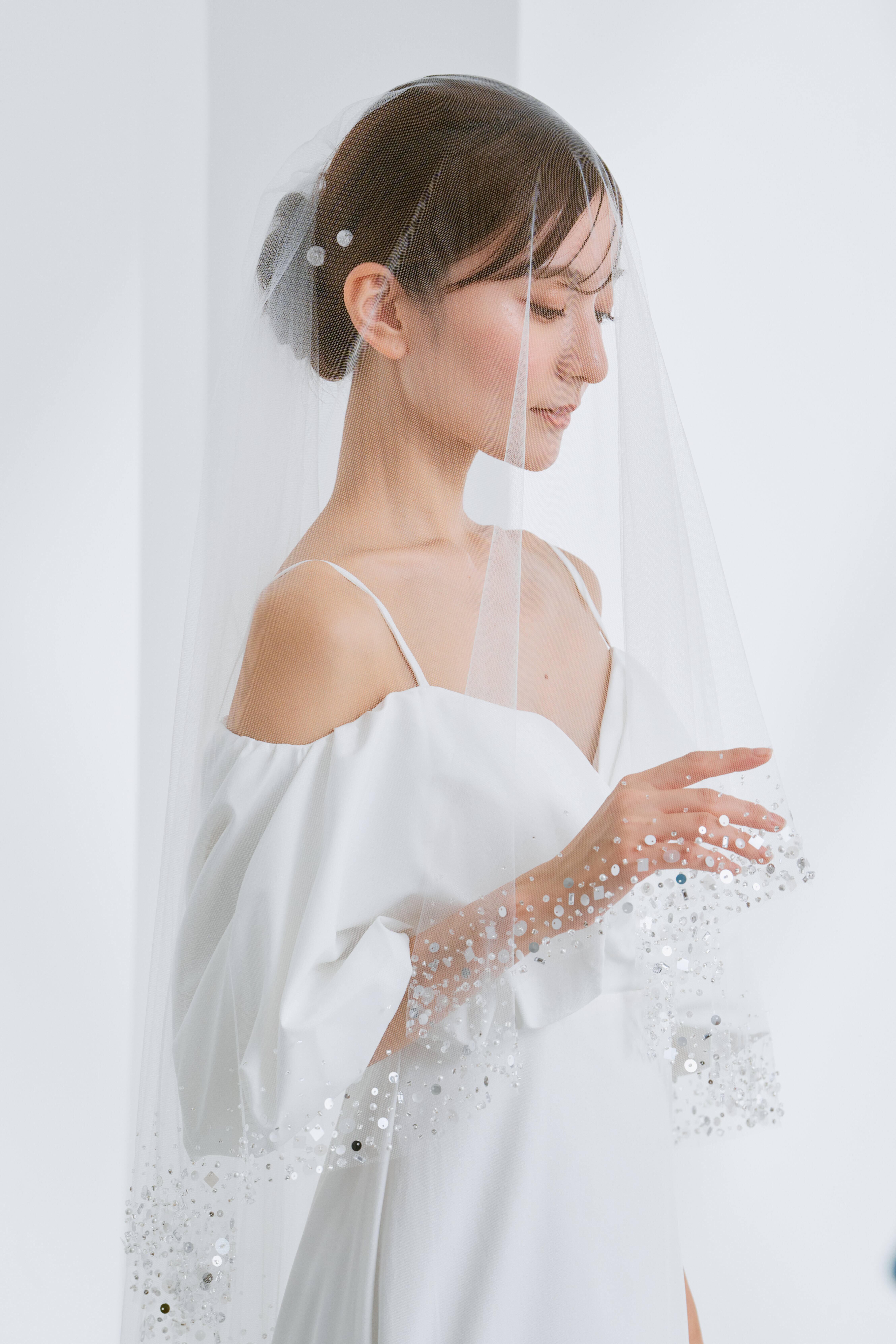 KURAUDIA ウェディングベール SHP1113 ホワイトビーズ装飾　結婚式 KURAUDIA ウェディングベール SHP1113 ホワイトビーズ装飾 結婚