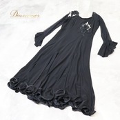 社交ダンス 衣装 セキネ SEKINE 日本製 ワンピース ドレス ブラック系 黒 レース ダンス パーティ 発表会 フリル 上品 綺麗 おしゃれ レディース ステージ衣装 ダンス衣装 エレガント パーティドレス フォーマル シンプル