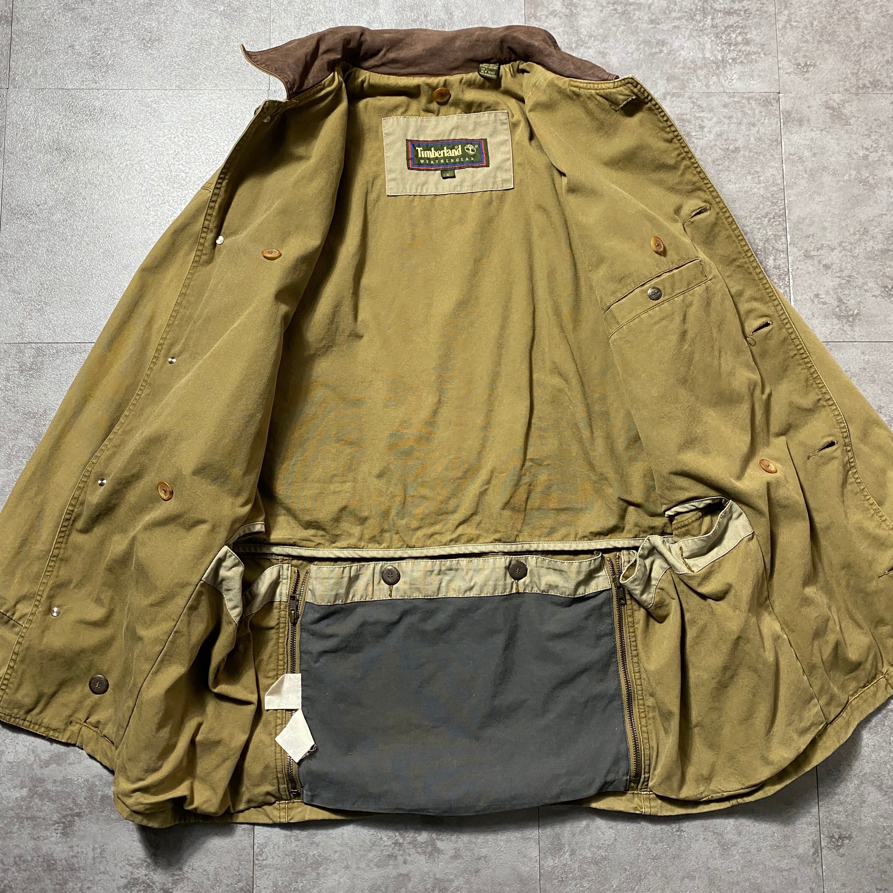 90's Timberland ティンバーランド レザー襟 メタルボタン ミドル丈