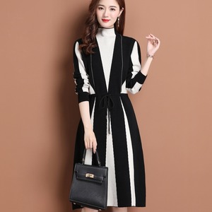 ワンピース レディース 送料無料 3色 ニットワンピース バイカラーワンピース フレアワンピース Aラインワンピース おしゃれ スタイル 小顔見せ 着痩せ 体形カバー インスタ トレンド きれいめ かわいい エレガント フェミニン キュート ガーリー ハイネック ニット M L XL 2XL グリーン ピンク ブラック デート 上品 ひざ丈 オフィス 通勤 OL ナチュラル シンプル バイカラー ツートーン ドローストリング サイズ調節