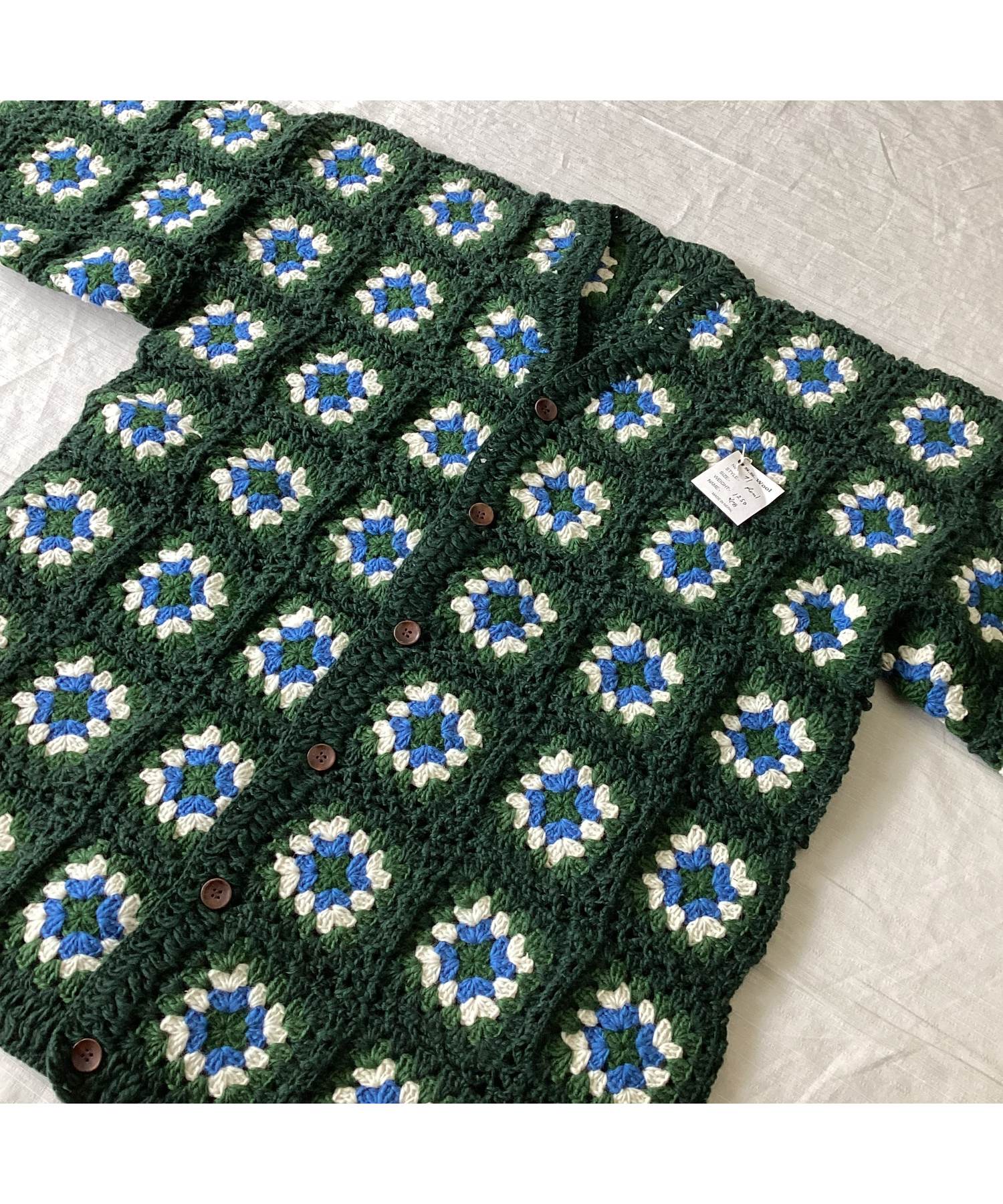 ネパール製 ハンドメイド クロシェ編みカーディガン ハンドニット 花柄