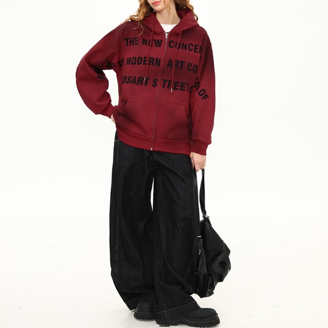 lettering dark red zip-up hoodie　レタリングダークレッドジップアップフーディー　J1349