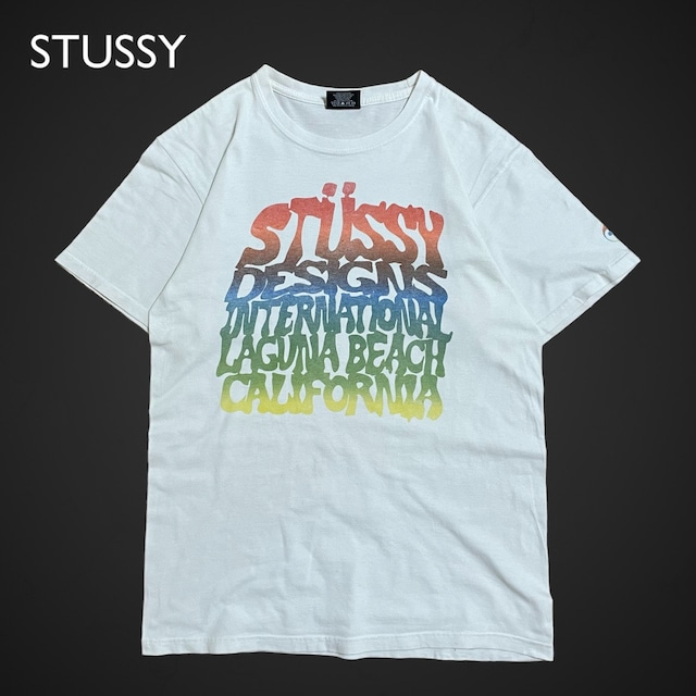 【STUSSY】プリント Tシャツ 白t 半袖 ステューシー カラフル グラデーション stussy designs international laguna beach Californiaメキシコ製 US古着