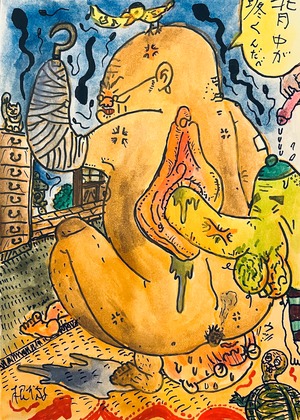 原画・着色ドローイング「背中が疼くの♡」 B6