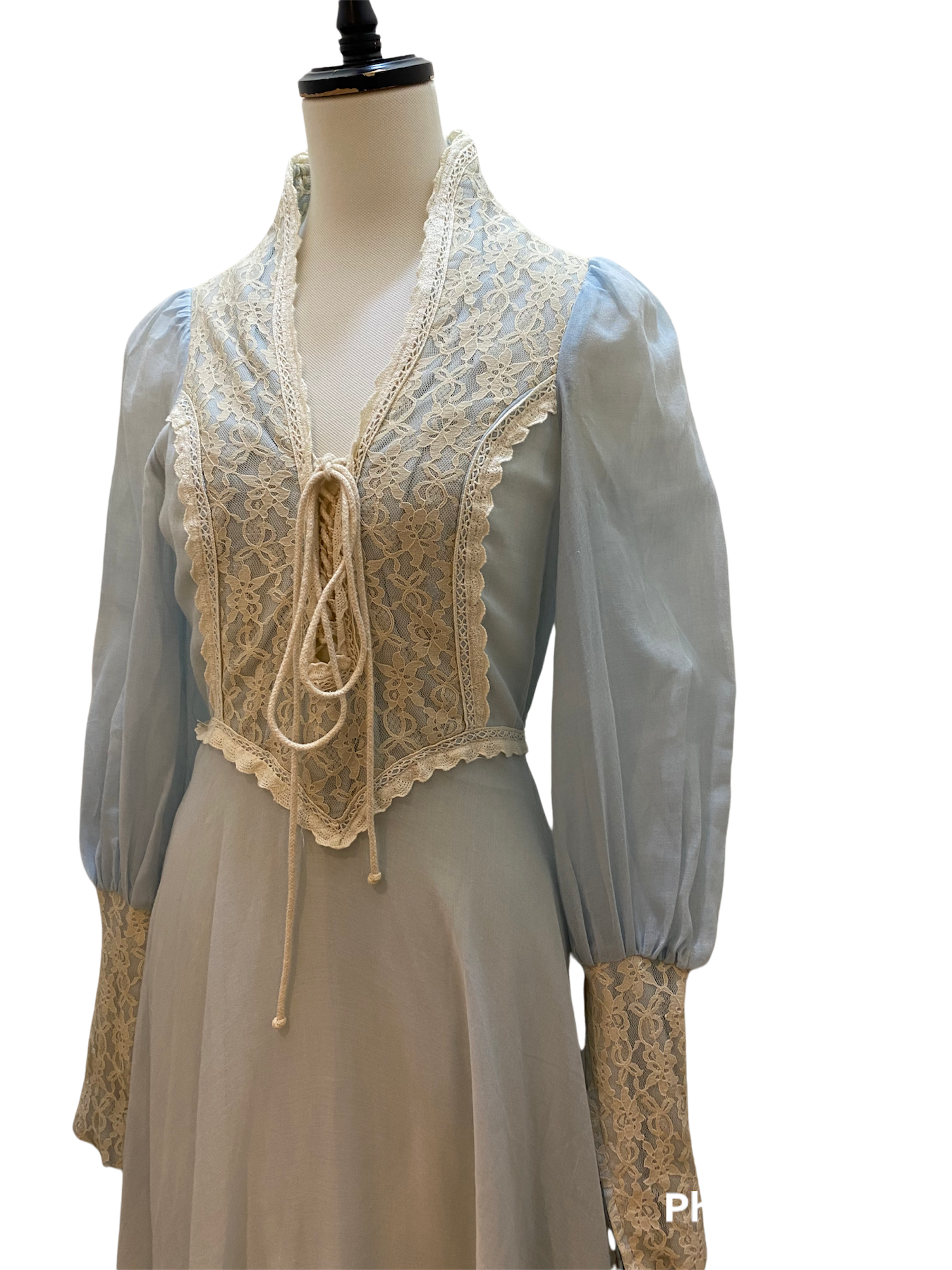 60年代 GUNNE SAX 黒タグ ガニーサックス ワンピース 水色 古着 古着屋 ...